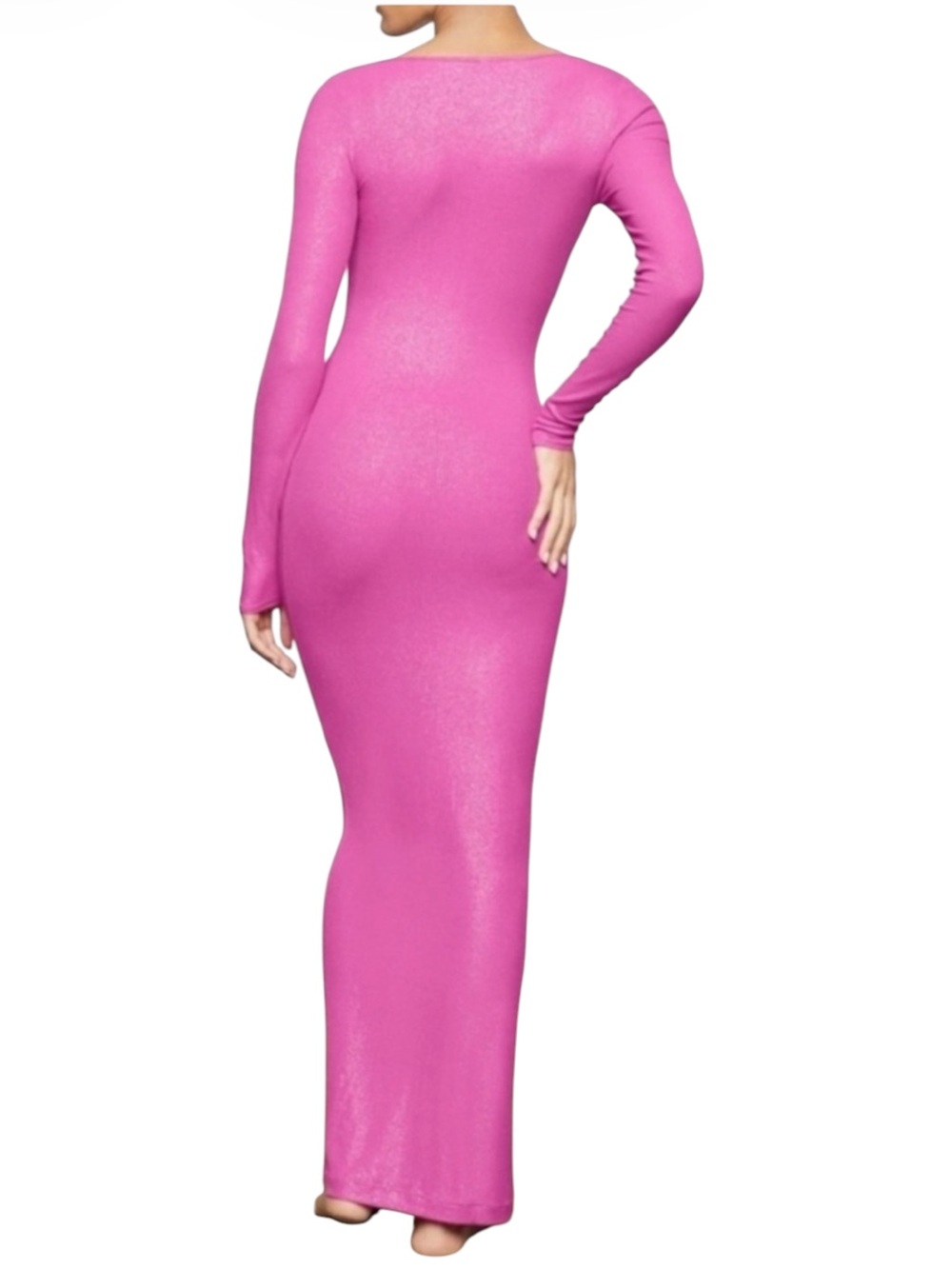 NWT SKIMS Soft Lounge Shimmer Long Sleeve Maxi Dress Fuchsia Foil Pink 2X RARE - Picture 2 of 14
